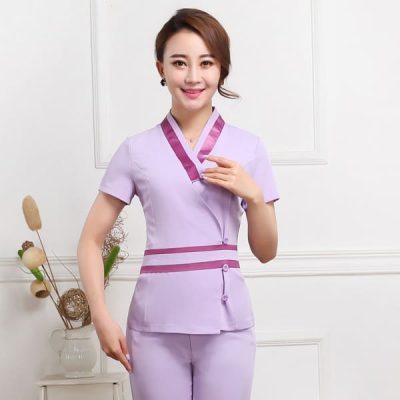 đồng phục spa màu tím 2